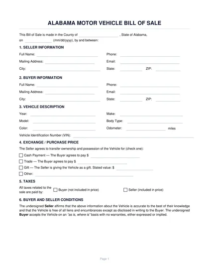 alabama bill of sale form