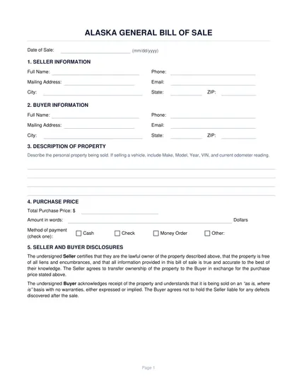 alaska bill of sale form