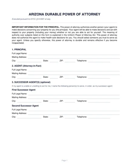 arizona power of attorney form