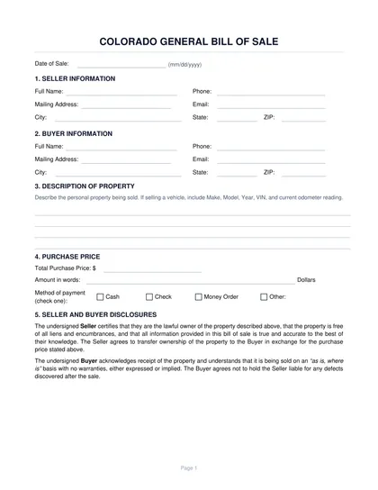 colorado bill of sale form