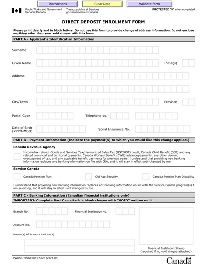 direct deposit enrolment form