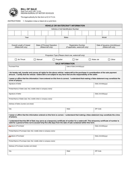 indiana bill of sale form