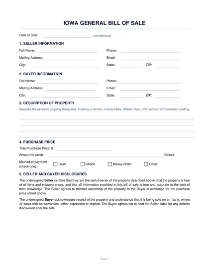 iowa bill of sale form