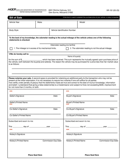 maryland bill of sale form