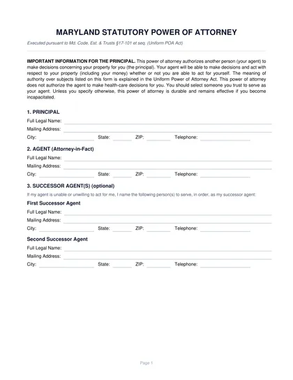 maryland power of attorney form