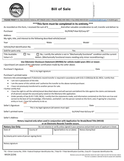 montana bill of sale form