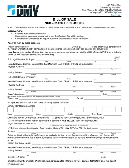 nevada bill of sale form