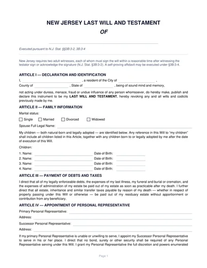 new jersey last will and testament form