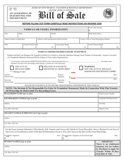 new mexico bill of sale form