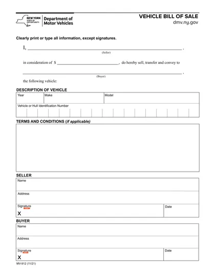 new york bill of sale form