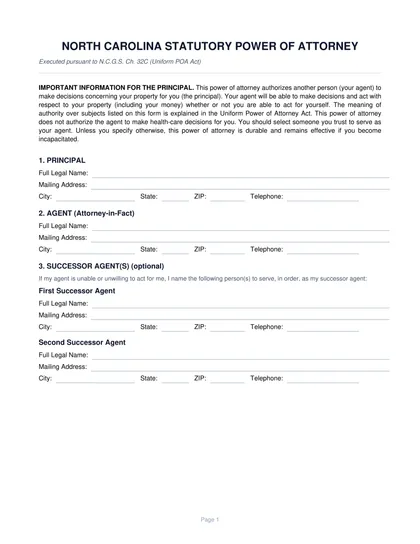north carolina power of attorney form