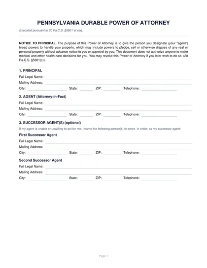 pennsylvania power of attorney form
