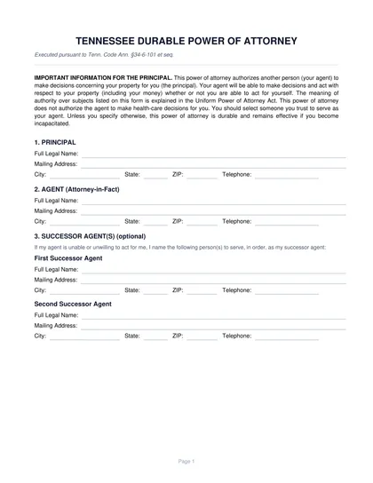 tennessee power of attorney form
