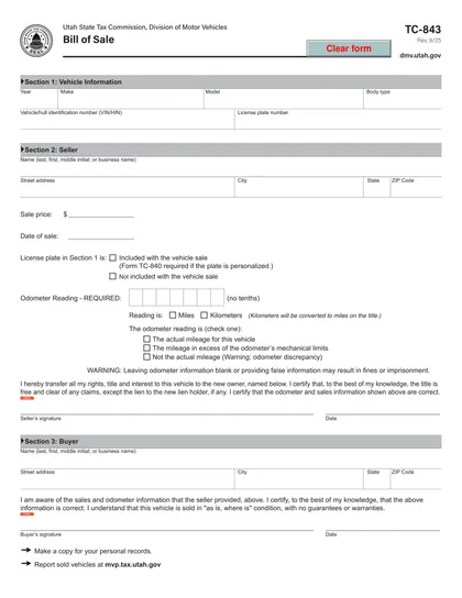 utah bill of sale form