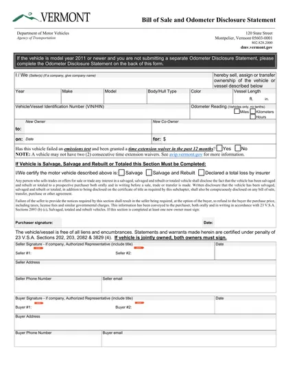 vermont bill of sale form