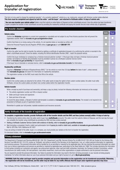 vic vehicle transfer form